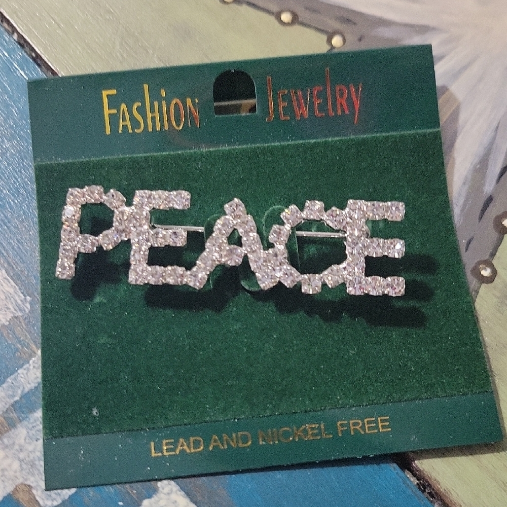 Rhinestone "PEACE" brooch - Silver Sparkle